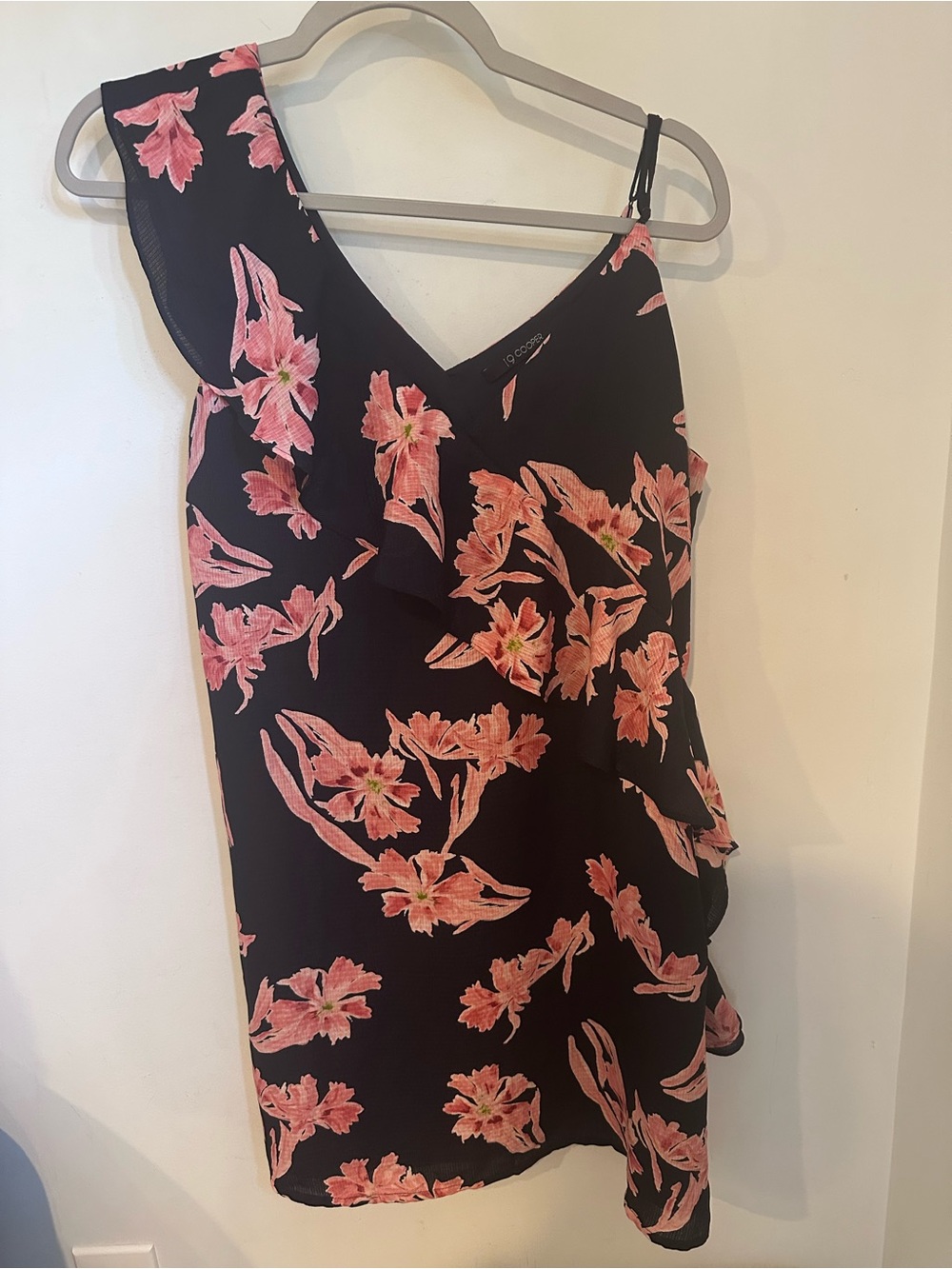 19 Cooper Black One-Shoulder Dress with Pink Floral Print